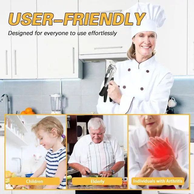 Alt view image 5 of 7 - Commercial Heavy-Duty Manual Can Opener with Easy-Turn Crank, Long Rubber Handle & Magnetic Lid Holder