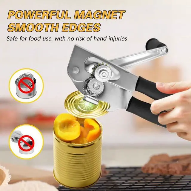 Alt view image 3 of 7 - Commercial Heavy-Duty Manual Can Opener with Easy-Turn Crank, Long Rubber Handle & Magnetic Lid Holder