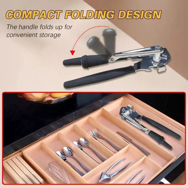 Alt view image 4 of 7 - Commercial Heavy-Duty Manual Can Opener with Easy-Turn Crank, Long Rubber Handle & Magnetic Lid Holder