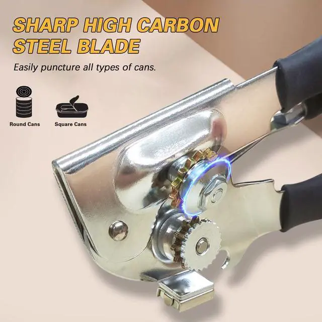 Alt view image 2 of 7 - Commercial Heavy-Duty Manual Can Opener with Easy-Turn Crank, Long Rubber Handle & Magnetic Lid Holder
