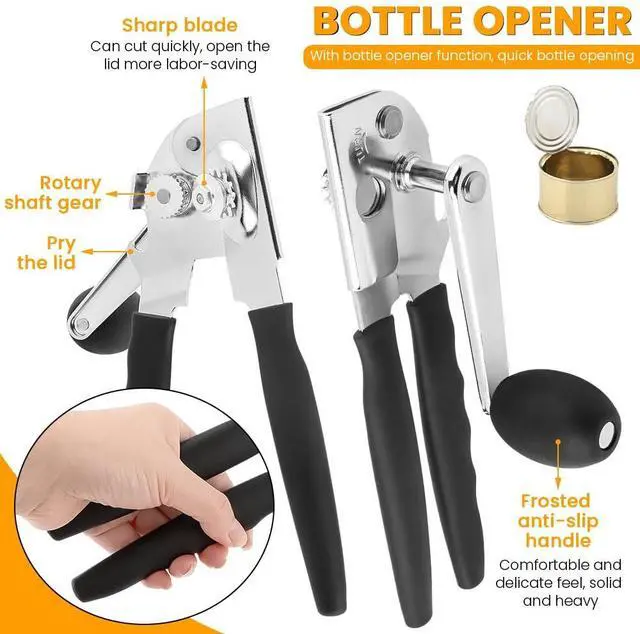 Alt view image 3 of 7 - Commercial Can Opener, Handheld Can Opener Easy for Big Cans, Manual Heavy Duty Crank Jar Openers, Folding Hand Crank Bottle Openers With Comfortable Long Handles for Seniors(COLOR:Black)