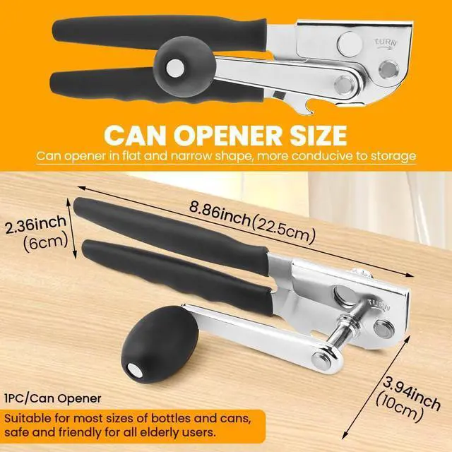 Alt view image 2 of 7 - Commercial Can Opener, Handheld Can Opener Easy for Big Cans, Manual Heavy Duty Crank Jar Openers, Folding Hand Crank Bottle Openers With Comfortable Long Handles for Seniors(COLOR:Black)