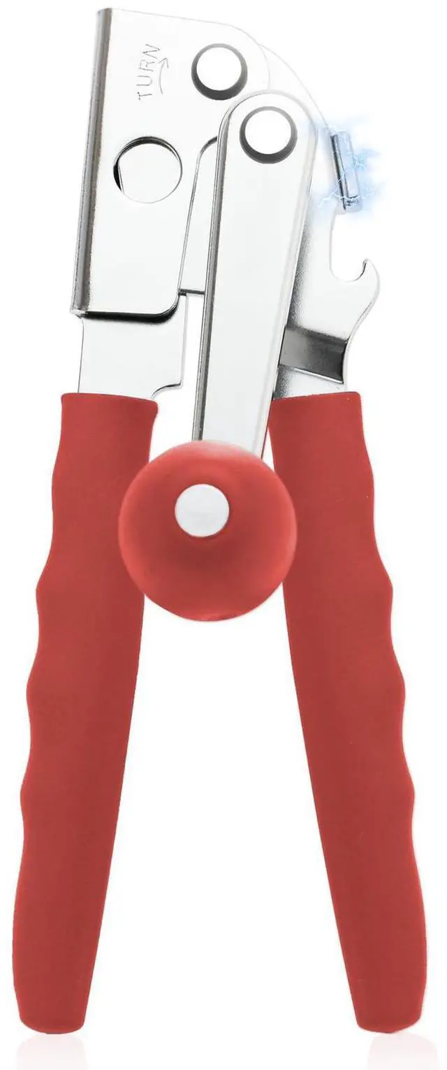 Main image of Commercial Can Opener, Hand Crank Manual Manual Heavy Duty with Extra-long Handles, Oversized Knob, Large Handheld Can Open Easy for Big Cans, Red