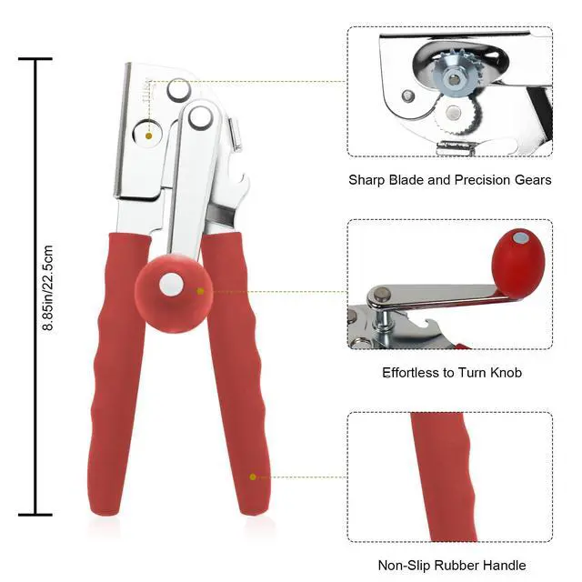 Alt view image 2 of 7 - Commercial Can Opener, Hand Crank Manual Manual Heavy Duty with Extra-long Handles, Oversized Knob, Large Handheld Can Open Easy for Big Cans, Red