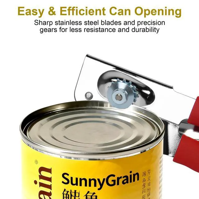 Alt view image 3 of 7 - Commercial Can Opener, Hand Crank Manual Manual Heavy Duty with Extra-long Handles, Oversized Knob, Large Handheld Can Open Easy for Big Cans, Red