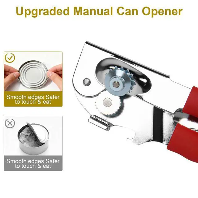 Alt view image 4 of 7 - Commercial Can Opener, Hand Crank Manual Manual Heavy Duty with Extra-long Handles, Oversized Knob, Large Handheld Can Open Easy for Big Cans, Red