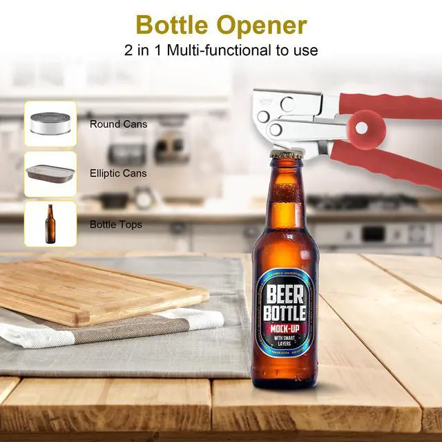 Alt view image 6 of 7 - Commercial Can Opener, Hand Crank Manual Manual Heavy Duty with Extra-long Handles, Oversized Knob, Large Handheld Can Open Easy for Big Cans, Red