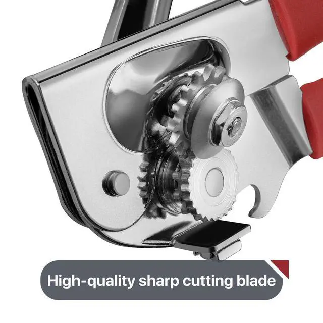 Alt view image 3 of 7 - Commercial Can Opener, Hand Crank Can Opener Manual Heavy Duty with Comfortable Extra-long Handles, Oversized Knob, Large Handheld Can Open Easy for Big Cans, Red