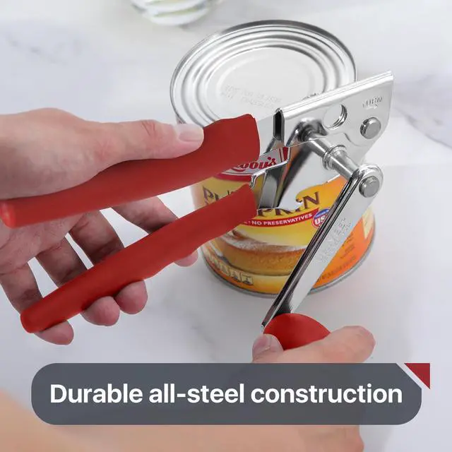 Alt view image 6 of 7 - Commercial Can Opener, Hand Crank Can Opener Manual Heavy Duty with Comfortable Extra-long Handles, Oversized Knob, Large Handheld Can Open Easy for Big Cans, Red