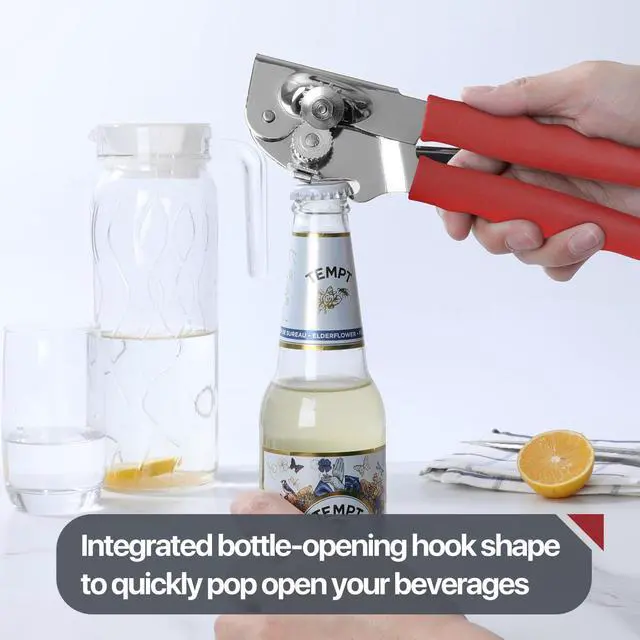 Alt view image 5 of 7 - Commercial Can Opener, Hand Crank Can Opener Manual Heavy Duty with Comfortable Extra-long Handles, Oversized Knob, Large Handheld Can Open Easy for Big Cans, Red