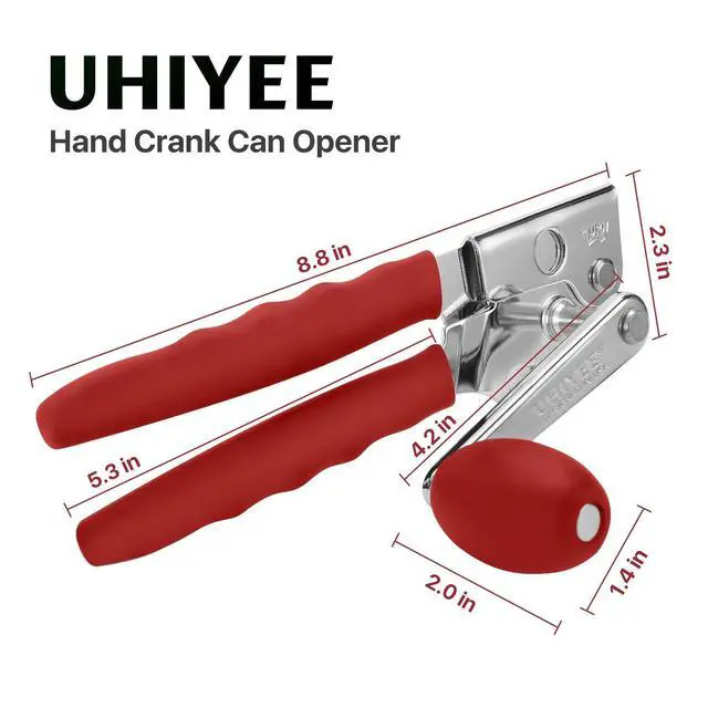 Alt view image 7 of 7 - Commercial Can Opener, Hand Crank Can Opener Manual Heavy Duty with Comfortable Extra-long Handles, Oversized Knob, Large Handheld Can Open Easy for Big Cans, Red