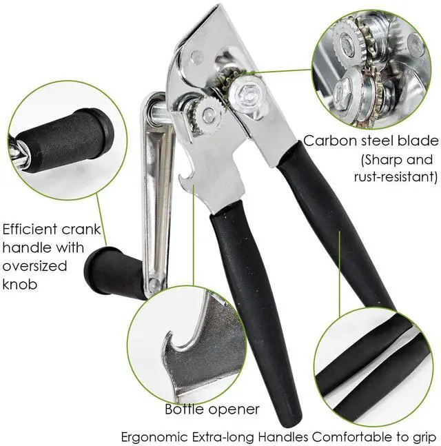 Alt view image 3 of 6 - Commercial Can Opener, Hand Crank Can Opener Manual Heavy Duty with Rubber Long Handles, Suitable for Big Cans, Black