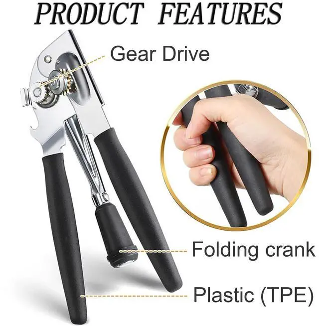 Alt view image 2 of 7 - Commercial Can Opener Manual, Heavy Duty Can opener with Magnet, Stainless Steel Handheld Can Opener with Folding Easy Crank Handle Oversized Knob for Big Cans and All Size Cans