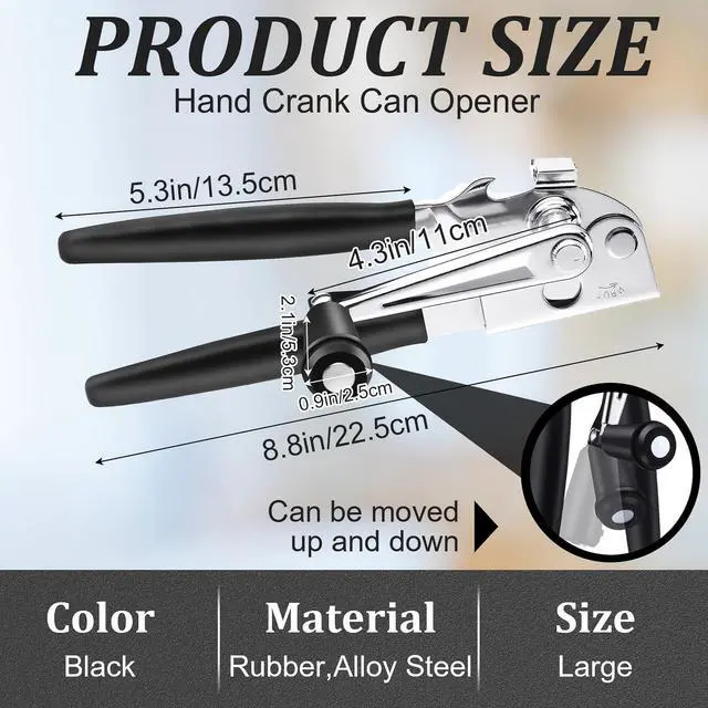Alt view image 3 of 7 - Commercial Can Opener Manual, Heavy Duty Can opener with Magnet, Stainless Steel Handheld Can Opener with Folding Easy Crank Handle Oversized Knob for Big Cans and All Size Cans