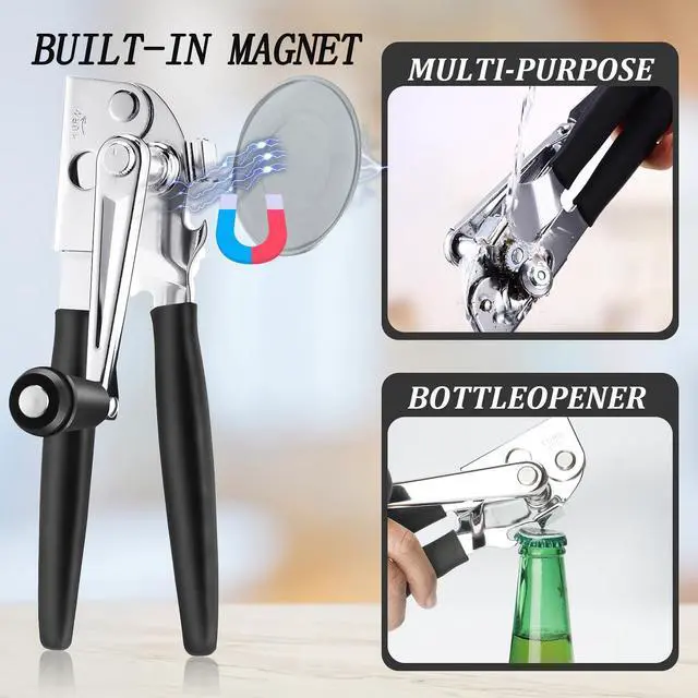 Alt view image 4 of 7 - Commercial Can Opener Manual, Heavy Duty Can opener with Magnet, Stainless Steel Handheld Can Opener with Folding Easy Crank Handle Oversized Knob for Big Cans and All Size Cans