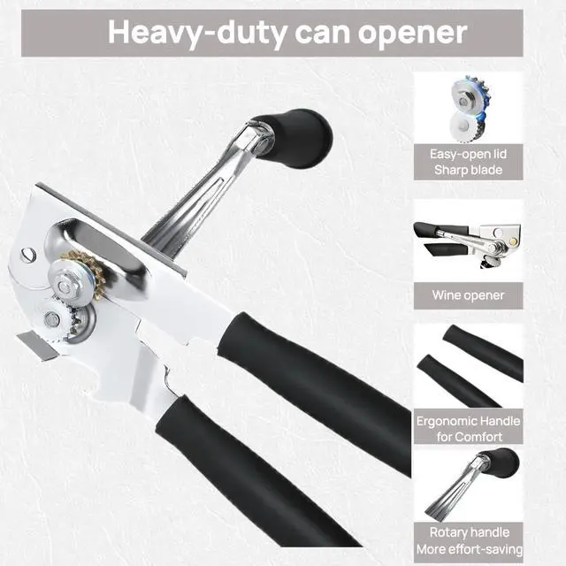 Alt view image 5 of 7 - Commercial Crank Can Openers Manual, Heavy-Duty Can OpenerErgonomic Design, Black