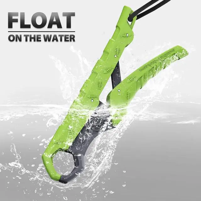 Alt view image 2 of 7 - 7.5''/9'' Floating Fish Gripper, Fishing Grabber, Catfish Mouth Pliers, Caught Bass Holder, Digital Scale Hook Clamp, Saltwater Lip Grip Tool with Lanyard, Gifts for Men, Green-Gray