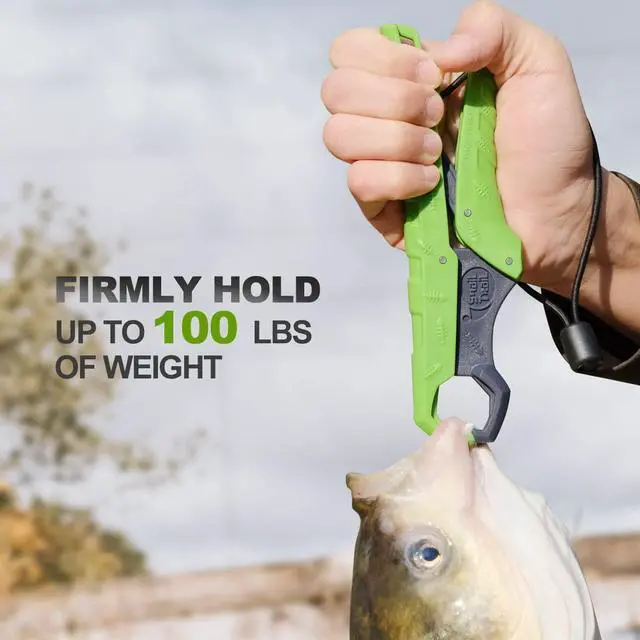 Alt view image 3 of 7 - 7.5''/9'' Floating Fish Gripper, Fishing Grabber, Catfish Mouth Pliers, Caught Bass Holder, Digital Scale Hook Clamp, Saltwater Lip Grip Tool with Lanyard, Gifts for Men, Green-Gray