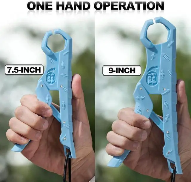 Alt view image 4 of 7 - 7.5''/9'' Floating Fish Gripper, Fishing Grabber, Catfish Mouth Pliers, Caught Bass Holder, Digital Scale Hook Clamp, Saltwater Lip Grip Tool with Lanyard, Gifts for Men, Blue