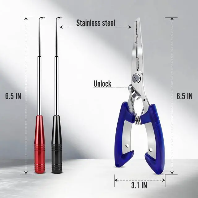 Alt view image 6 of 7 - Fishing Pliers & Fish Hook Remover Tool Kit - 2 Stainless Steel Hook Removers with 1 Split Ring Pliers, Non-Slip Handle for Bass Trout Catfish, Saltwater Freshwater Family Fishing Gear