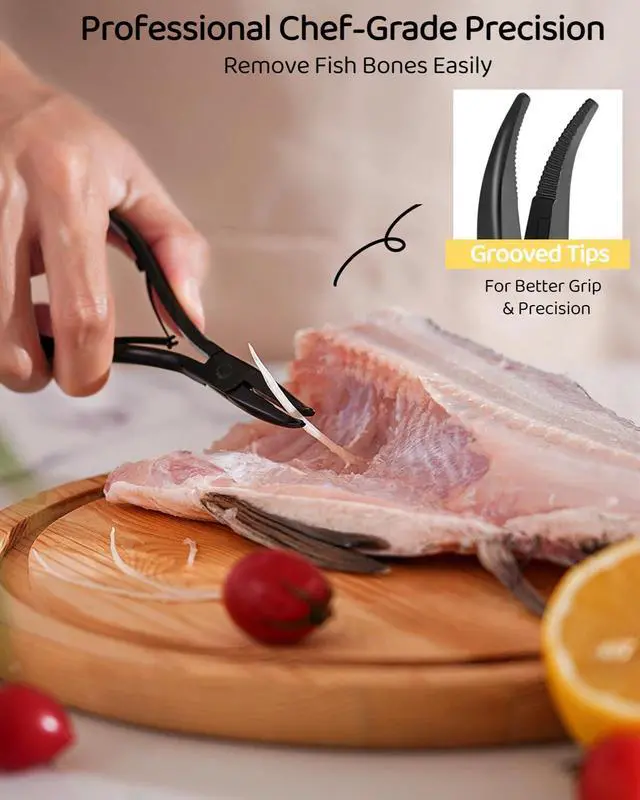 Alt view image 2 of 6 - 6 PCS Fish Bone Tweezers Set, Stainless Steel Fish Bone Pliers, Kitchen Fish Pin Deboner Tools, Professional Chef Deboning Tweezers, Flat Slant Bone Remover for Salmon, Trout