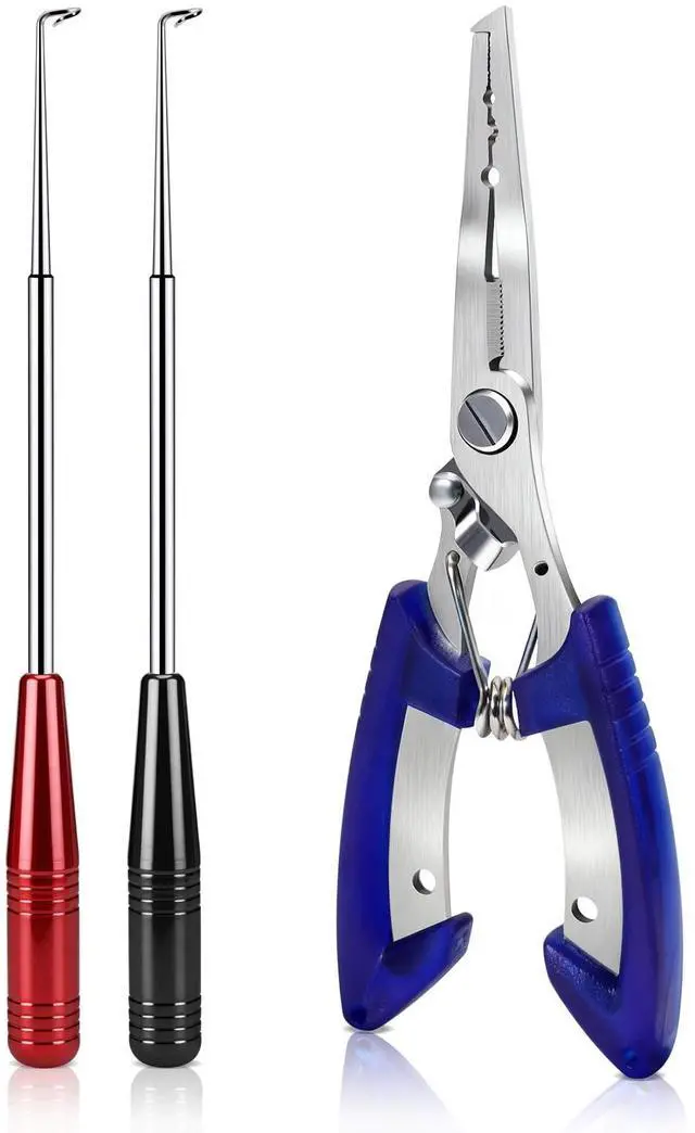 Main image of Fishing Pliers & Fish Hook Remover Tool Kit - 2 Stainless Steel Hook Removers with 1 Split Ring Pliers, Non-Slip Handle for Bass Trout Catfish, Saltwater Freshwater Family Fishing Gear