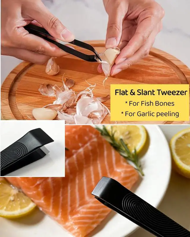 Alt view image 3 of 6 - 6 PCS Fish Bone Tweezers Set, Stainless Steel Fish Bone Pliers, Kitchen Fish Pin Deboner Tools, Professional Chef Deboning Tweezers, Flat Slant Bone Remover for Salmon, Trout