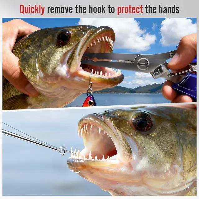 Alt view image 5 of 7 - Fishing Pliers & Fish Hook Remover Tool Kit - 2 Stainless Steel Hook Removers with 1 Split Ring Pliers, Non-Slip Handle for Bass Trout Catfish, Saltwater Freshwater Family Fishing Gear