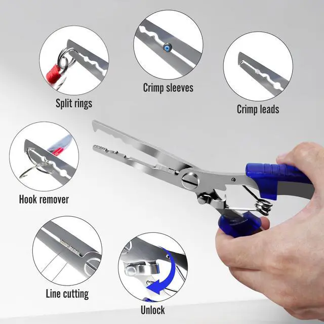 Alt view image 2 of 7 - Fishing Pliers & Fish Hook Remover Tool Kit - 2 Stainless Steel Hook Removers with 1 Split Ring Pliers, Non-Slip Handle for Bass Trout Catfish, Saltwater Freshwater Family Fishing Gear