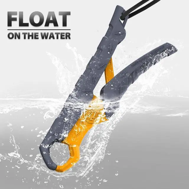 Alt view image 2 of 6 - 7.5''/9'' Floating Fish Gripper, Fishing Grabber, Catfish Mouth Pliers, Caught Bass Holder, Digital Scale Hook Clamp, Saltwater Lip Grip Tool with Lanyard, Gifts for Men, Gray-Yellow