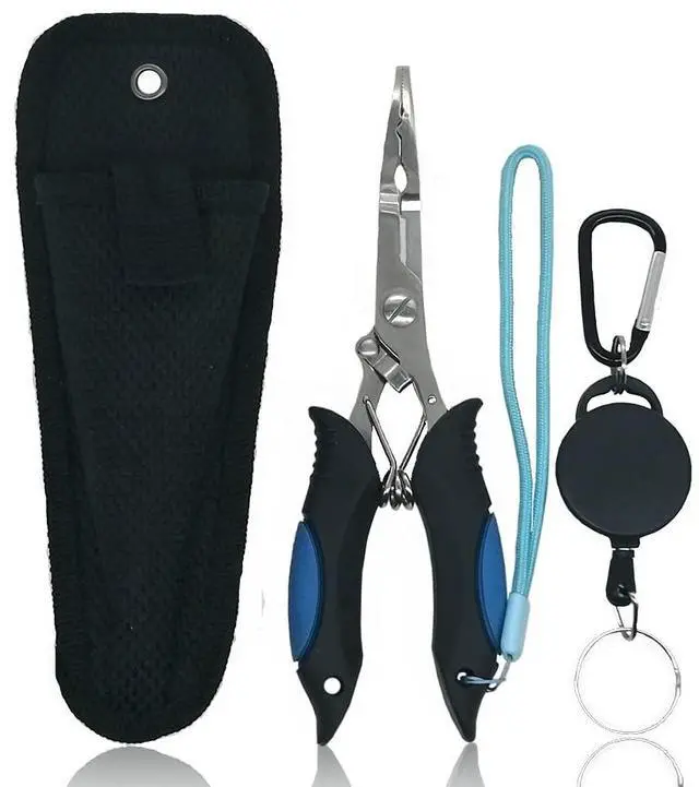 Main image of Stainless Steel Fishing Pliers - Needle Nose Plier for Cutting Fishing Line, Multitool Pliers with Sheath and Telescopic Lanyard | Fishing Tools