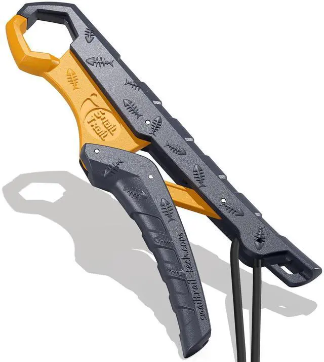 Main image of 7.5''/9'' Floating Fish Gripper, Fishing Grabber, Catfish Mouth Pliers, Caught Bass Holder, Digital Scale Hook Clamp, Saltwater Lip Grip Tool with Lanyard, Gifts for Men, Gray-Yellow