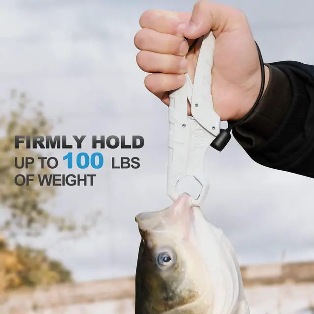 Alt view image 3 of 7 - 7.5''/9'' Floating Fish Gripper, Fishing Grabber, Catfish Mouth Pliers, Caught Bass Holder, Digital Scale Hook Clamp, Saltwater Lip Grip Tool with Lanyard, Gifts for Men, White