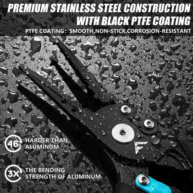Alt view image 2 of 7 - 7-1/2 Inch Fishing Pliers, Safety Lock Design Fish Pliers Saltwater with TPR Handle, Stainless Steel Hook Remover with Braid Cutters, Sheath and Lanyard, Fishing Tool Gifts for Men