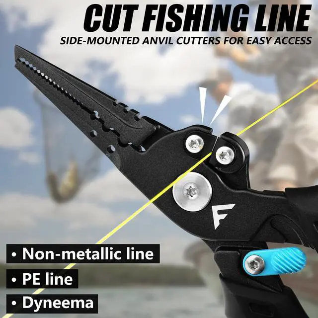 Alt view image 3 of 7 - 7-1/2 Inch Fishing Pliers, Safety Lock Design Fish Pliers Saltwater with TPR Handle, Stainless Steel Hook Remover with Braid Cutters, Sheath and Lanyard, Fishing Tool Gifts for Men