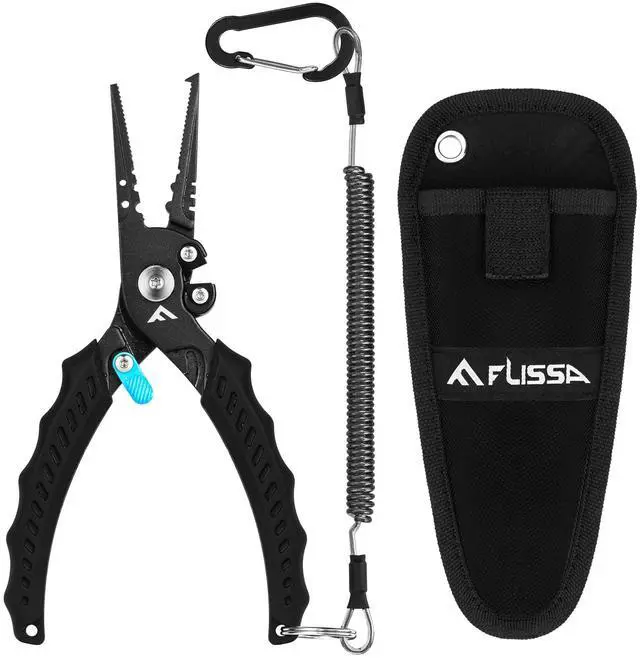 Main image of 7-1/2 Inch Fishing Pliers, Safety Lock Design Fish Pliers Saltwater with TPR Handle, Stainless Steel Hook Remover with Braid Cutters, Sheath and Lanyard, Fishing Tool Gifts for Men