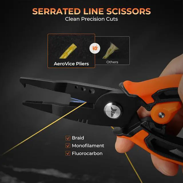 Alt view image 4 of 7 - AeroVice 7.5 Fishing Pliers, 420 Stainless Steel, Uni-Body Construction, Lightweight & Corrosion-Resistant, Multi-Function Jaws, Braid Cutters, Sheath, Lanyard & Carabiner
