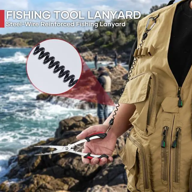 Alt view image 2 of 7 - Saltwater Fishing Pliers - Stainless Steel Needle Nose Pliers, Hook Remover & Line Cutter with Non-Slip Handle, Fishing Tool for Freshwater & Saltwater