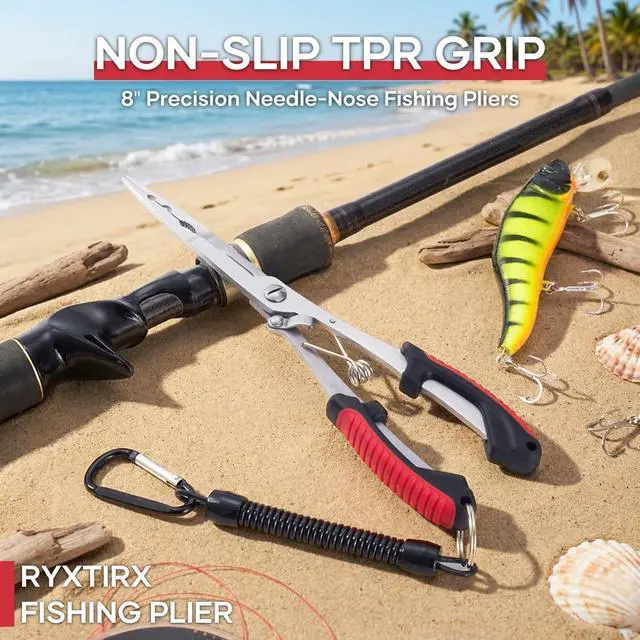 Alt view image 3 of 7 - Saltwater Fishing Pliers - Stainless Steel Needle Nose Pliers, Hook Remover & Line Cutter with Non-Slip Handle, Fishing Tool for Freshwater & Saltwater