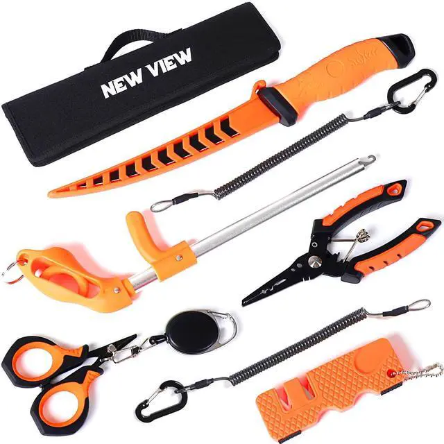 Main image of 9pc & 10pc Professional Fishing Gear Tool Kit - Saltwater & Ice Fishing Tools Set - Corrosion Resistant Fishing Pliers Knife Scissors Gripper Kit with Fishing Gear Carrying Case