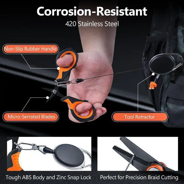 Alt view image 5 of 6 - 9pc & 10pc Professional Fishing Gear Tool Kit - Saltwater & Ice Fishing Tools Set - Corrosion Resistant Fishing Pliers Knife Scissors Gripper Kit with Fishing Gear Carrying Case