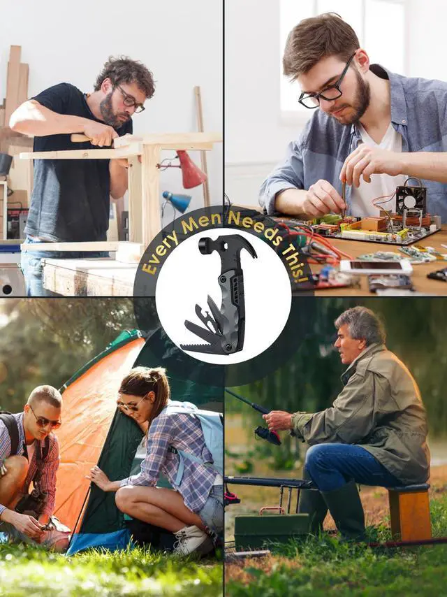 Alt view image 5 of 7 - Fathers Day Dad Gifts from Daughter Son Wife, 13 in 1 Hammer Multitool, Cool Camping Accessories Survival Tools, Unique Birthday Present Ideas Gifts for Men, Husband, Grandpa, Step Dad, Him