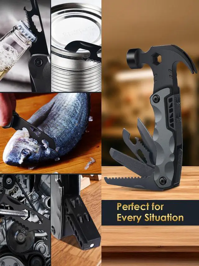 Alt view image 7 of 7 - Fathers Day Dad Gifts from Daughter Son Wife, 13 in 1 Hammer Multitool, Cool Camping Accessories Survival Tools, Unique Birthday Present Ideas Gifts for Men, Husband, Grandpa, Step Dad, Him