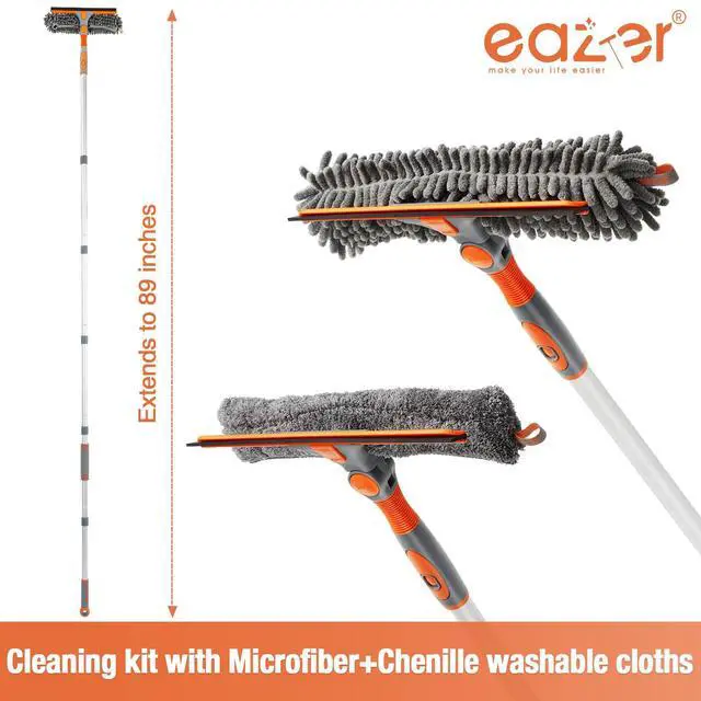 Alt view image 2 of 7 - 89'' Squeegee Window Cleaner 2 in 1 Rotatable Window Cleaning Tool Kit with Extension Pole, Window Washing Equipment with Bendable Head for Indoor/Outdoor Window and Car Glass