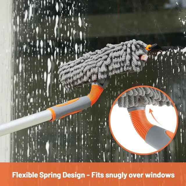 Alt view image 5 of 7 - 89'' Squeegee Window Cleaner 2 in 1 Rotatable Window Cleaning Tool Kit with Extension Pole, Window Washing Equipment with Bendable Head for Indoor/Outdoor Window and Car Glass