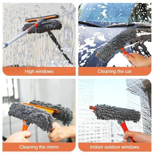 Alt view image 7 of 7 - 89'' Squeegee Window Cleaner 2 in 1 Rotatable Window Cleaning Tool Kit with Extension Pole, Window Washing Equipment with Bendable Head for Indoor/Outdoor Window and Car Glass