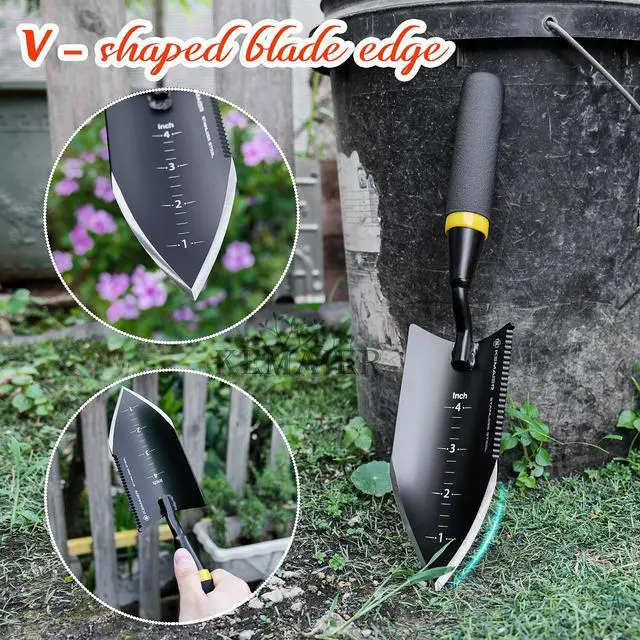 Alt view image 3 of 6 - Heavy Duty Gardening Hand Trowel - Stainless Steel Tool | Sharp Weeding, Serrated Cutting, Measured Planting, The Shovel Pros Actually Rely On