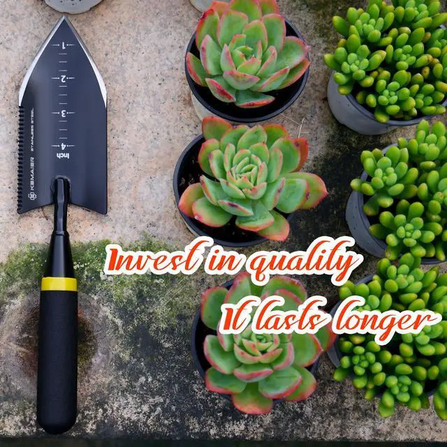 Alt view image 6 of 6 - Heavy Duty Gardening Hand Trowel - Stainless Steel Tool | Sharp Weeding, Serrated Cutting, Measured Planting, The Shovel Pros Actually Rely On