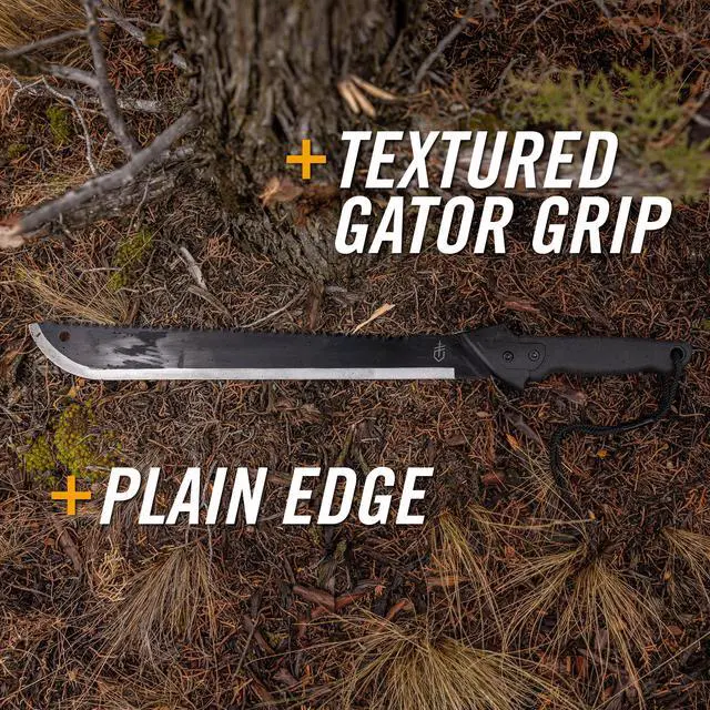 Alt view image 4 of 7 - Gear Gator Machete 25" / 18" with Saw and Plain Edge Blade for Camping, Hunting, Gardening and Bushcraft, Includes a Gator Grip and Protective Sheath, Stainless Steel Blade