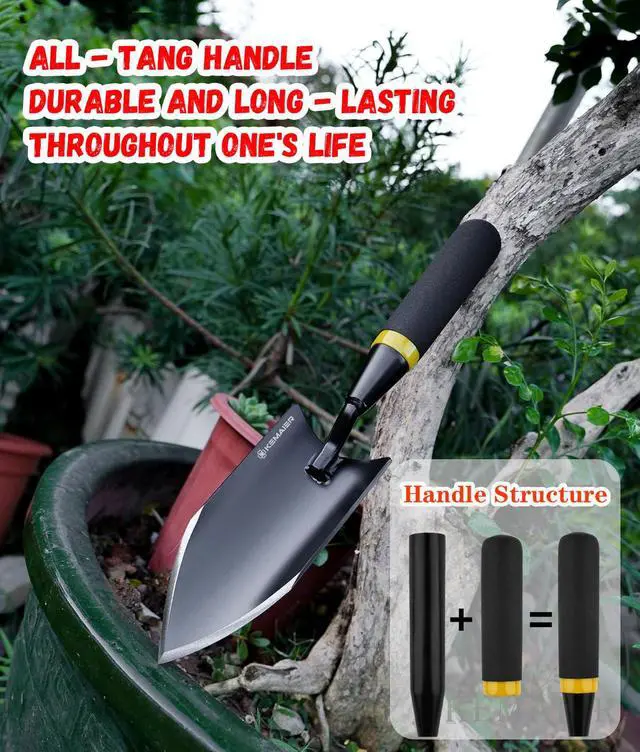 Alt view image 4 of 6 - Heavy Duty Gardening Hand Trowel - Carbon Steel Garden Trowel with Rubberized Handle, Ideal for Soil Planting, Digging, Transplanting